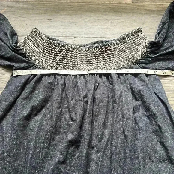 🔥maje🔥 | Black jean wash off the shoulder dress with  pink embroidery - Picture 6 of 10